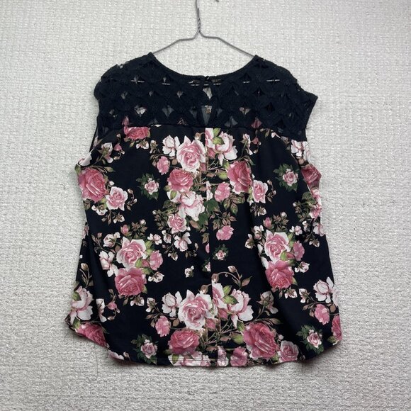 Faith and Joy Los Angeles Women's 3X Floral Roses AOP Lace Yoke Knit Top Blouse - Picture 9 of 11